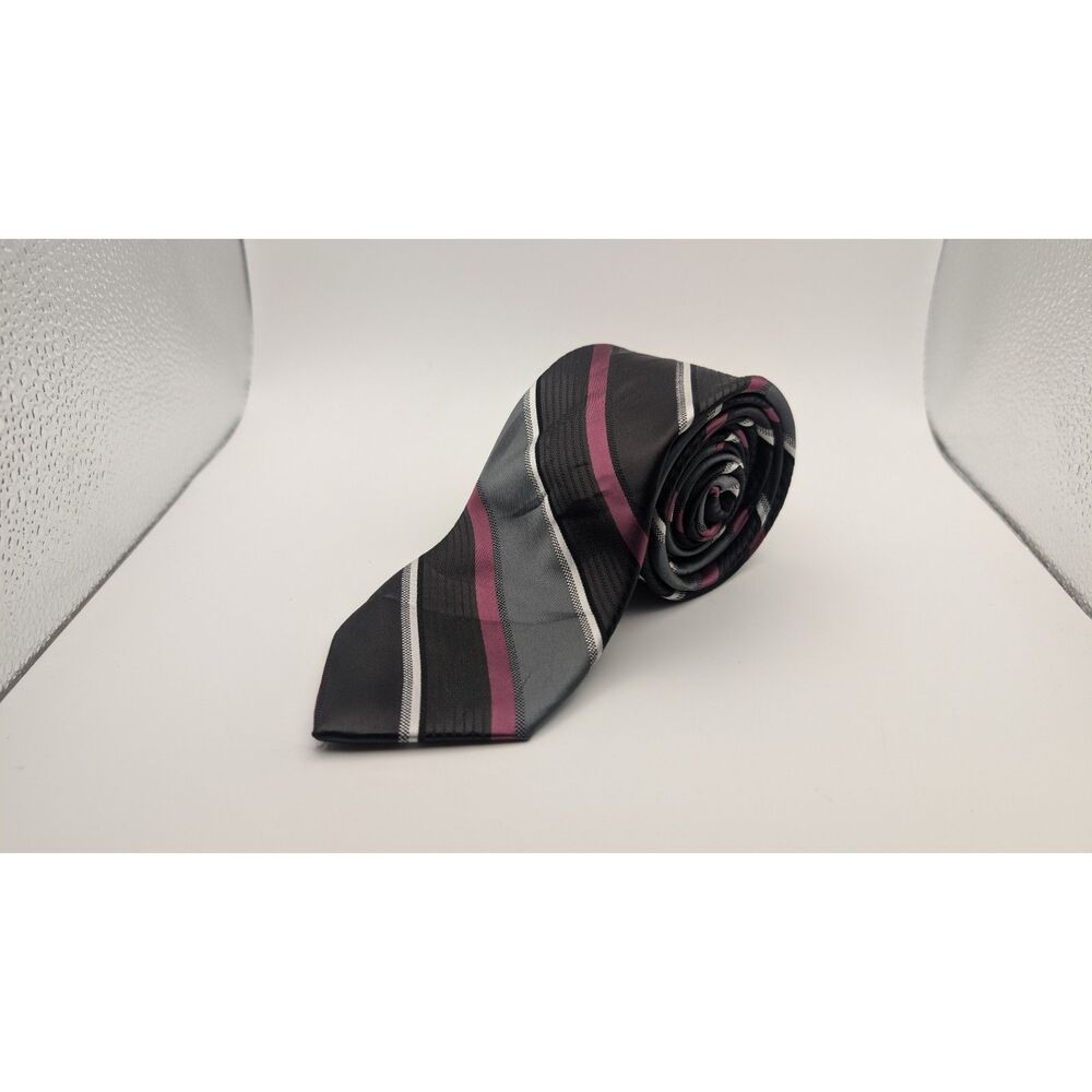 Van Heusen Studio Slim Men’s Tie – Black Gray Burgundy Striped